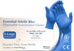 Casey Essential Powder Free Blue Nitrile Disposable Gloves Extra Large Box Of 200 – Size Extra Large XL Latex Free Finger Textured Non-sterile Ambidextrous Retail