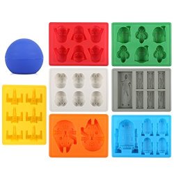 Set Of 8 Star Wars Silicone Ice Trays Chocolate Molds: Stormtrooper Darth Vader X-wing Fighter Millennium Falcon R2-D2 Han Solo Boba Fett And Death Star