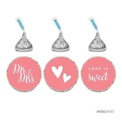 Andaz Press Chocolate Drop Labels Trio Fits Hershey's Kisses Wedding Mr. & Mrs. Coral 216-PACK For Bridal Shower Engagement Party Favors Gifts Stationery Envelopes Decor Decorations