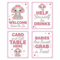 Pink Elephant Baby Shower Table Decorations Signs - Centerpiece Decor Supplies For Girls