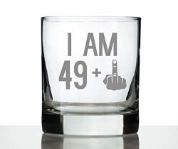 49 + 1 Middle Finger - Funny 50TH Birthday Whiskey Rocks Glass Gifts For Men & Women Turning 50 - Fun Whisky Drinking Tumbler