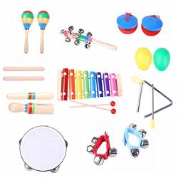 Wearefo 18PCS Kids Musical Toys Musical Instruments Set For Kids Children Musical Instruments For Kids Preschool Educational Toys Child Wooden Music Shakers Percussion Instruments