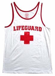 Mad Engine Life Guard Red Logo Distressed Beach Pool Wear Mens Tank Top Small