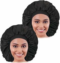 2PCS Large Satin Bonnet Raibaubl Silk Bonnet With Elastic Soft Band Big Bonnet For Women Hair Care Jumbo Bonnet For Braids Natural Long Hair