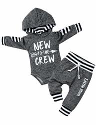 Von Kilizo Newborn Baby Boy Clothes Hoodie Romper Onesies Bodysuit One Piece New To The Crew Baby Boy Pants 2PCS Winter Cute Baby Boy