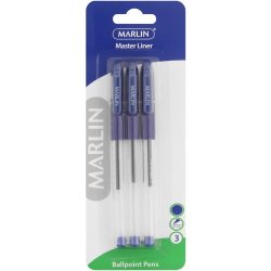 Marlin Master Liner Ball Point Pens Blue 3 Pens