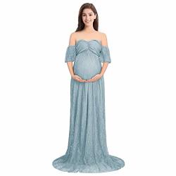 Women Off Shoulder Short Sleeve Floral Lace Maternity Gown Pregnant Baby Shower Mommy Dress Mother Nursing Breastfeeding Clothes Wedding Casual Long Maxi Dress For