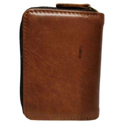 Men's Genuine Leather Zip Around Bifold Wallet - Dark Brown