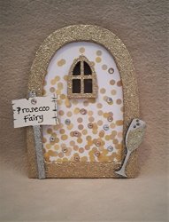 Prosecco Champagne Fairy Door - Wooden Embellished Glitter Fairy Faerie Elf Pixie Door
