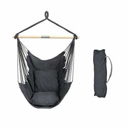 Anppex Hammock Swing Chair With 2 Extra Padded Cushions And Wooden Support Bar Indoor outdoor Hanging Rope Hammock Chair Swing Seat Contains Hook Wooden Bar