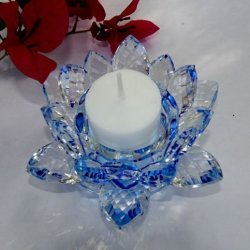 Crystal Lotus Candle Holder 4.5" In Gift Box Blue