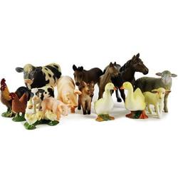 EWarehouse Boley 15-PIECE Farm Animal Playset - With Different Varieties Of Realistic Looking Farm Animals And Baby Farm Animals - Figurines Ranging From Cows Pigs