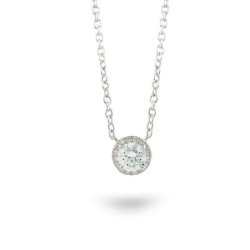 0.66CT Diamond Necklace Round Halo 9K White Gold Chain