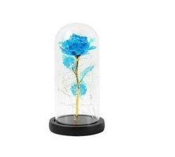 Colourful Artificial Flower Rose Gift Rose With LED Crystal Rose Dome-blue