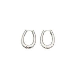 Oval Solid Silver Hoop Earrings - Silver