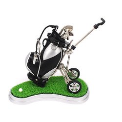 Hankerlife Golf Pens With Golf Bag Holder With 3 Pieces Aluminum Pen Office Desk Golf Bag Pencil Holder For Fathers Day Golf Souvenirs Unique