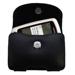 Gomadic Belt Mounted Leather Case Custom Designed For The Garmin Approach G7 - Black Color With Removable Clip