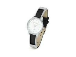 Ladies Silver Tone Watch With Black Leatherette Strap