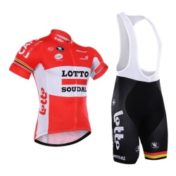 Lotto Red Short Sleeve Cycling Shirt And Bib Short Cycling Team Kit