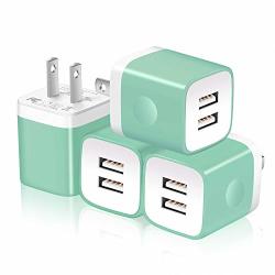 POWER-7 USB Wall Charger 4-PACK 2.1AMP Dual Port USB Charging Plug Cube Power Adapter Charger Block Compatible With Iphone 11 XS MAX XR X 8 7 6S 6 Plus se Samsung LG