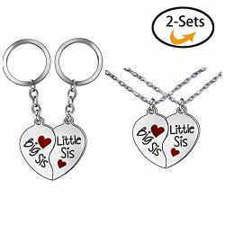 4 Pcs Sister Jewelry Heart Pendant Necklace Keychain For Sister Best Friends Stainless Steel