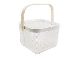 Storage Basket With Wooden Handle White