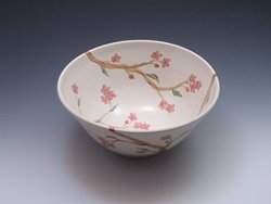 Porcelain Serving Bowl Hand Painted In Cherry Blossom Design