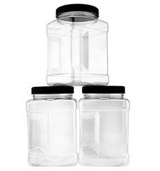 Square 48-OUNCE Plastic Jars 3-PACK Clear Rectangular 6-CUP Canisters W Black Lids Easy-grip Side