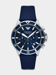 Emporio Armani Stainless Steel & Blue Nylon Leather Chronograph Watch