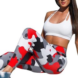 Women Minisoya Camouflage Yoga Running Pants Gym Workout Trouser Fitness Clothes Pencil Leggings Sport Wear Red L