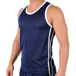 Mens Navy Shiny Breathable Mesh Performance Athletic Workout Tank Top By Gary Majdell Sport Size Small