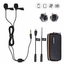 Comica CVM-D02B Dual-head Lavalier Lapel Microphone Omnidirectional Condenser Clip-on Microphone For Canon Nikon Sony Dslr Cameras Iphone android Smartphone Gopro 4 3+ Action Camera 236INCH