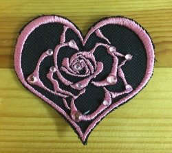 Rose Heart Badge Patch With Rhinestone Finish