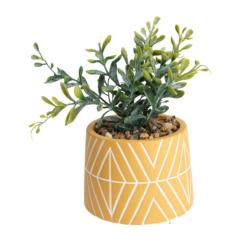 Cement Pot With Artificial Plant Mustard 16CM