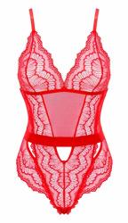Anyou Womens Lingerie Lace Chemise V Neck Lingerie For Women MINI Babydoll With Waist Satin Strap Size S-xxl Red