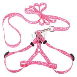 Harness And Leash For Miniature Breeds Or Small Puppy Cat - Pink Paw Print And Bones