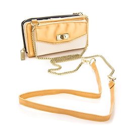 Cellphone Wallet Shoulder Pouch Bag Compatible Iphone Asus Blu Google Htc Sony Gold white