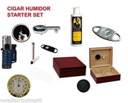 50 Ct. A Cigars Cherry Humidor Cutters Lighter Holder Gift Set