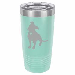 Tumbler Stainless Steel Vacuum Insulated Travel Mug Cute Pitbull With Heart Teal 20 Oz