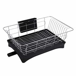 Melo-bell Stainless Steel Single Layer Drain Dish Rack Double Kitchen Rack Dishes Dishware Storage Rack Removable Cutlery Holder And Plastic Drip Tray