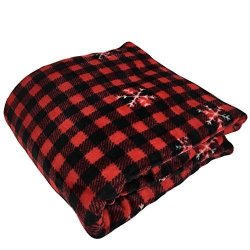 CHRISTMAS Velvet Plush Throw Blanket Buffalo Check With Snowflakes 50-INCH X 60-INCH Morgan Home Fashions
