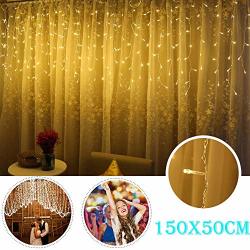 Window Curtain Lights Lovewe LED Window Curtain Icicle String Fairy Lights Wedding Party Christmas Decor Light String Yellow