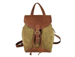 Leather Castle Vintage Waterproof Canvas Leather Backpack For Girls 12 Inch