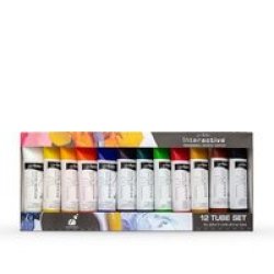 Interactive Artists& 39 Acrylic Paint Set Of 12 Contains 12 X 20ML Tubes Of Assorted Colours