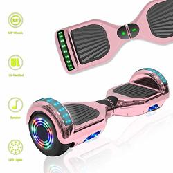 Electric Techclic Hoverboard Self-balancing Hoover Board With Built In Speaker LED Lights Wheels UL2272 Certified Chrome Rose Gold