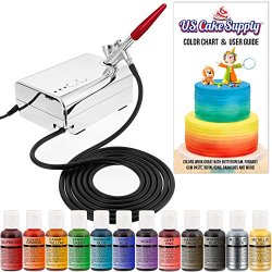 U.S. Cake Supply - Complete Cake Decorating Airbrush Kit With A Full Selection Of 12 Vivid Airbrush Food Colors - Decorate Cakes Cupcakes Cookies & Desserts