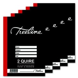 Treeline Hard Cover Book 2 Quire A4 192PG - Feint & Margin - Pack Of 5
