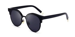 Gamt Black Cat Eye Sunglasses Round Designer Oversized Reflective Mirrored Flat Lenses For Women Black Frame Gray Lens