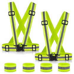 Sawnzc Reflective Vest Running Gear 2PACK Adjustable Safety Vest Outdoor Reflective Belt High Visibility With 4 Reflective Wristbands Straps For Night Cycling Motorcycle Dog Walking