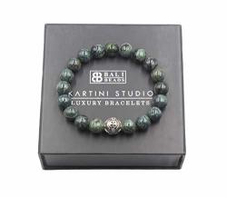Men's Dark Green Jade Bracelet Jade And Sterling Silver Beads Bracelet